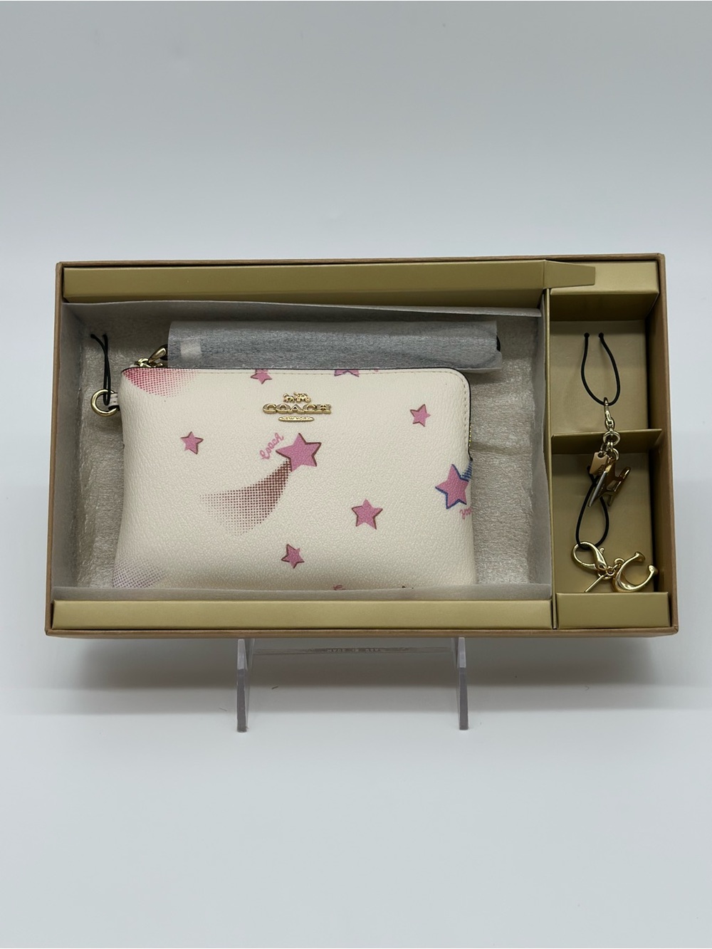 Coach White Wristlet with Pink Star Motif and Gold Charm - Picture 7 of 7